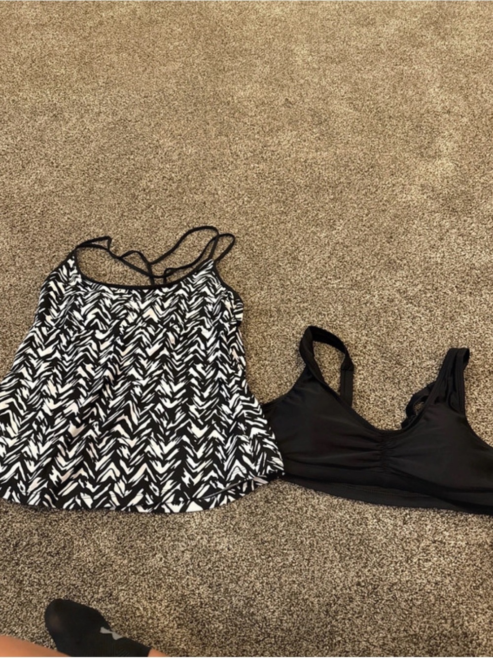 Kona Sol Black & White Patterned Tankini Cami with Black Bikini Bralette